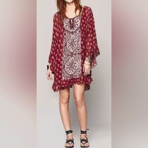 Free People Burgandy Print Poncho Dress, Size S